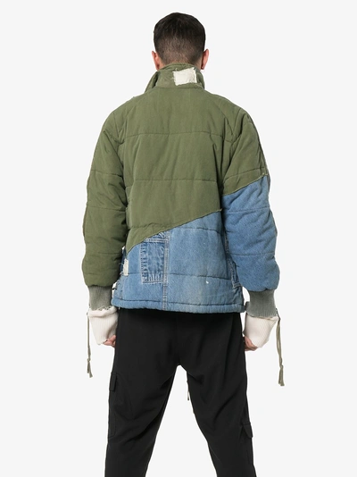 Shop Greg Lauren Padded Denim Cotton Jacket In Green