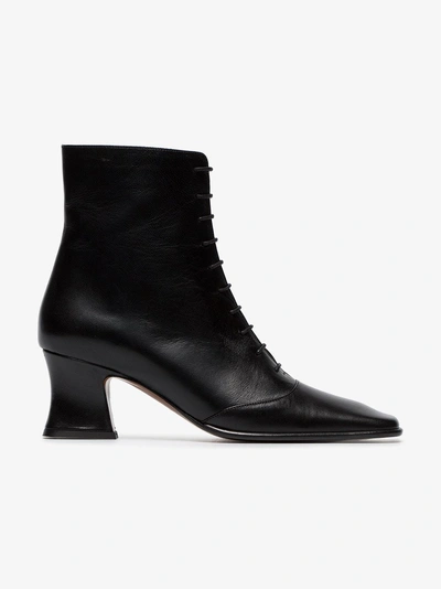 Shop By Far Kate 60 Lace-up Leather Ankle Boots In Black