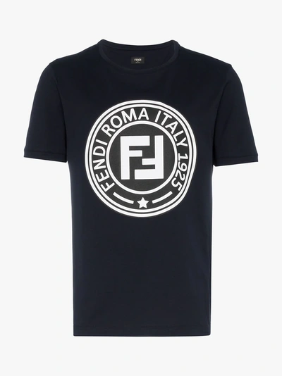 Shop Fendi Printed Ff Logo T-shirt In Blue