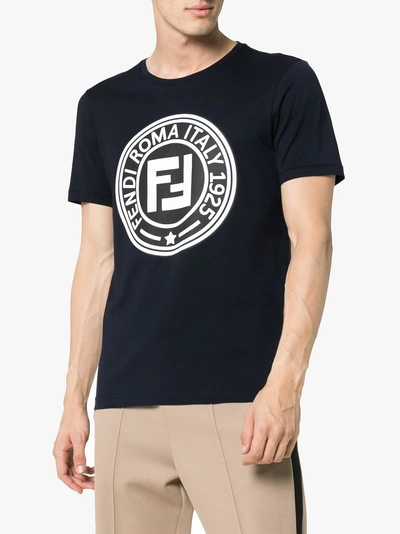 Shop Fendi Printed Ff Logo T-shirt In Blue