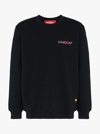 Shop 032c Logo Crew-neck Cotton Sweatshirt In Black