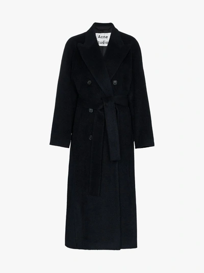 Shop Acne Studios Double-breasted Wool Blend Coat In Blue