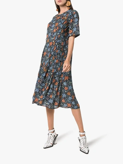 Shop Acne Studios Floral Print Pleated Midi Dress In Multicoloured