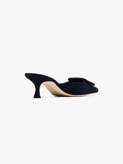 Manolo Blahnik Kitten Heel Mules In Navy Blue Suede In Blue