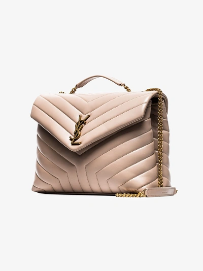 Shop Saint Laurent Nude Loulou Medium Quilted Leather Shoulder Bag In Neutrals