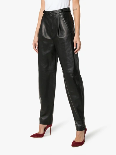 Shop Givenchy High Waisted Front Pocket Leather Trousers In Black