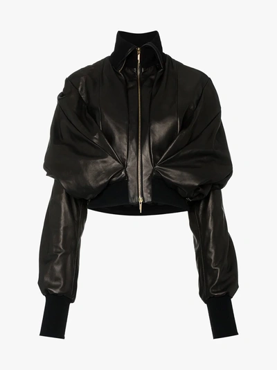 Shop Poiret Double Layered Leather Bomber Jacket In Black