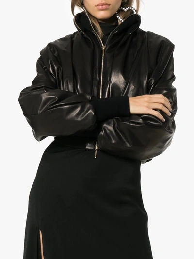 Shop Poiret Double Layered Leather Bomber Jacket In Black