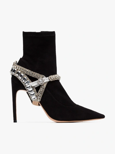 Shop Sophia Webster Black Lorena 100 Crystal Embellished Velvet Boots