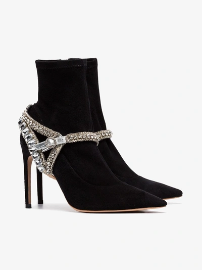 Shop Sophia Webster Black Lorena 100 Crystal Embellished Velvet Boots