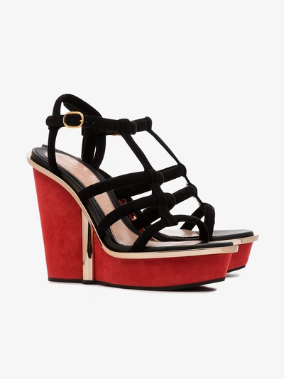 Shop Alexander Mcqueen Contrast Wedge Sandals In Black