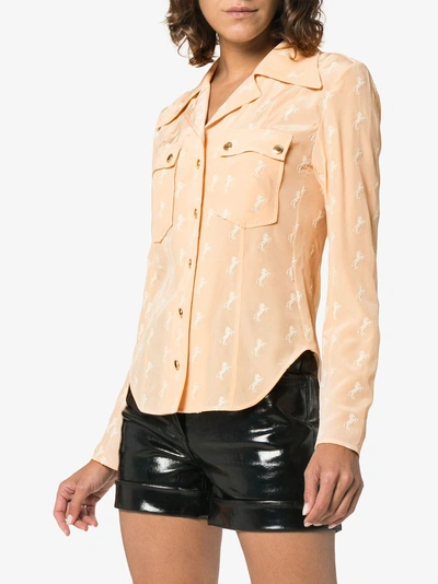 Shop Chloé Horse Printed Double Pocket Silk Shirt In Pink