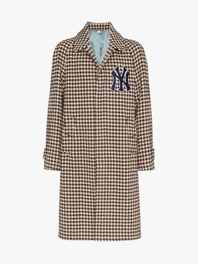 Shop Gucci Houndstooth Coat With Ny Yankees™ Patches In Black