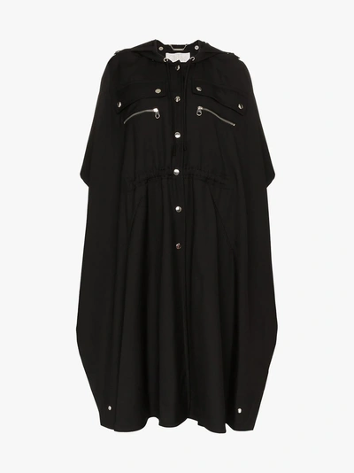 Shop Chloé Button Detail Hooded Cape In Black