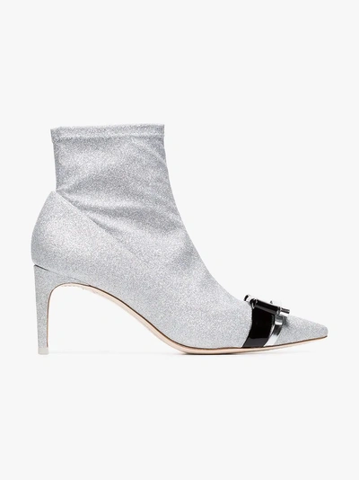 Shop Sophia Webster Metallic Andie 70 Glitter Bow Ankle Boots