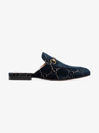 Shop Gucci Princetown Gg Velvet Slipper In Blue