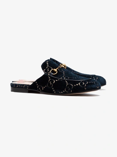 Shop Gucci Princetown Gg Velvet Slipper In Blue