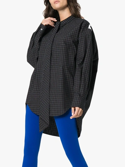 Shop Balenciaga Check Logo Back Button-down Cotton Shirt In Blue