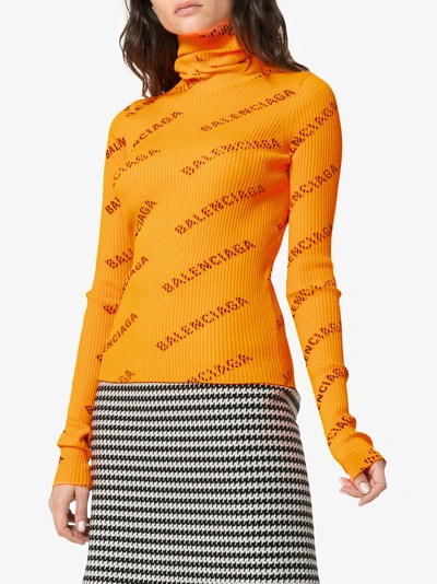 Shop Balenciaga Logo Print Long Sleeved T-shirt In Orange
