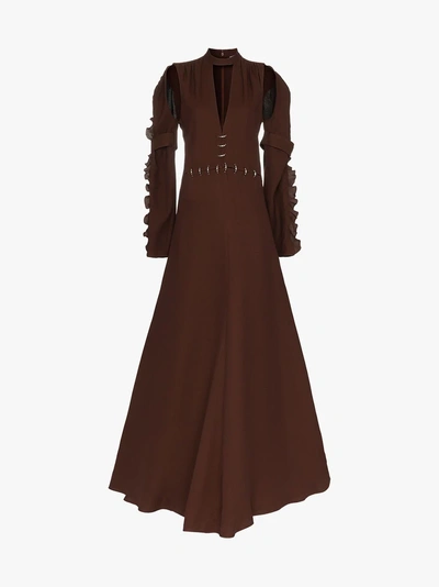 Shop Chloé Embellished Waist Silk Gown In Brown