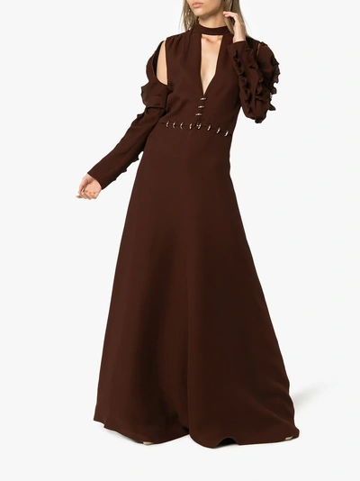 Shop Chloé Embellished Waist Silk Gown In Brown