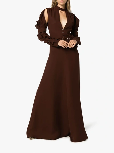 Shop Chloé Embellished Waist Silk Gown In Brown