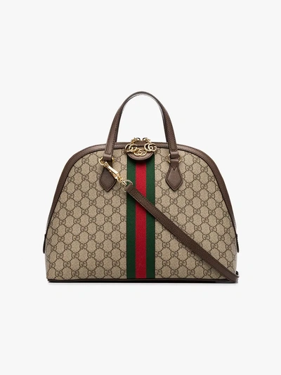 Shop Gucci Beige Ophidia Gg Medium Top Handle Bag In Neutrals