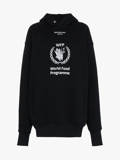Shop Balenciaga Wfp Embroidered Oversized Cotton Hoodie In Black