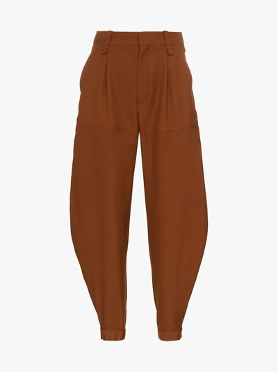 Shop Chloé Tapered Wool Trousers In Brown