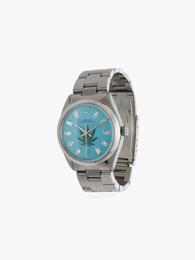 Shop Jacquie Aiche Vintage Rolex Leaf Diamond Watch In Green