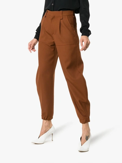 Shop Chloé Tapered Wool Trousers In Brown