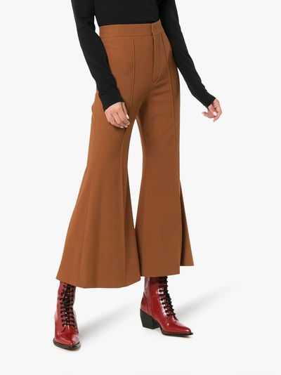 Shop Chloé Bell Bottom Trousers In Brown