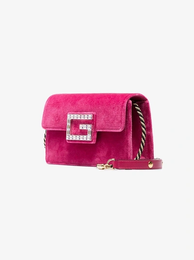 Shop Gucci Pink Velvet Shoulder Bag With Square G