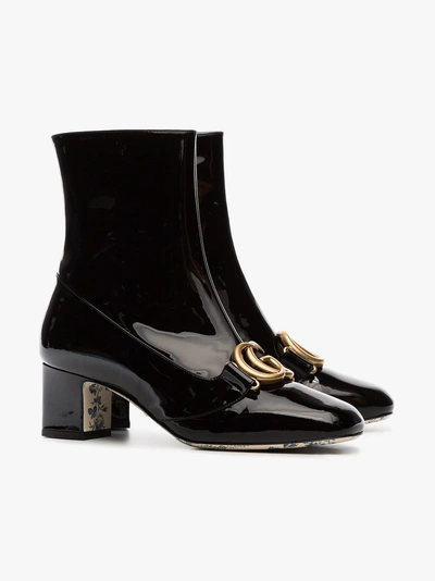 Shop Gucci Patent Leather Ankle Boot With Double G In Black