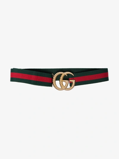 Shop Gucci Green And Red Web Elastic Belt With Torchon Double G Buckle