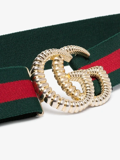 Shop Gucci Green And Red Web Elastic Belt With Torchon Double G Buckle