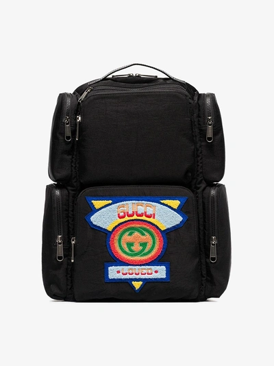 Shop Gucci Black Large Backpack With  '80s Patch