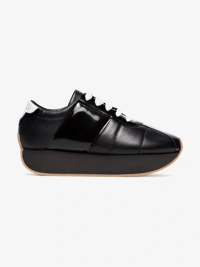 Shop Marni Black And White Flatform Leather Sneakers