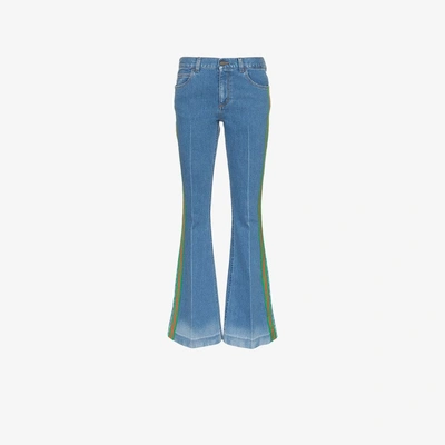 Shop Gucci Stretch Denim Flare Pant In Blue