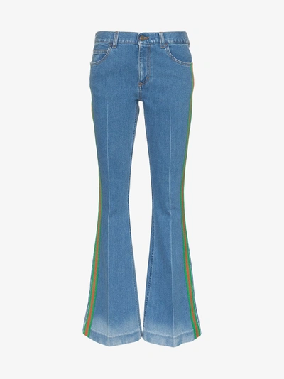 Shop Gucci Stretch Denim Flare Pant In Blue