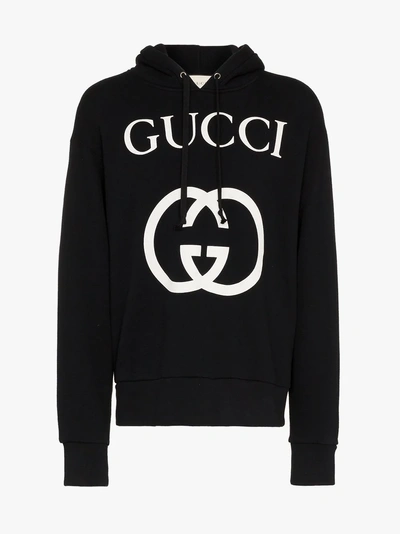 Shop Gucci Black Logo Print Hoodie