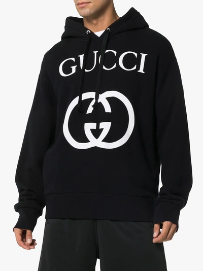 Shop Gucci Black Logo Print Hoodie