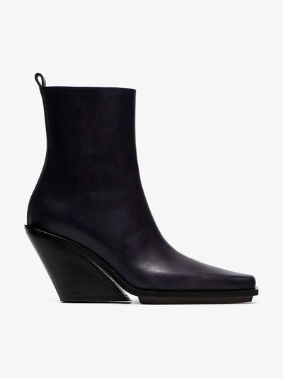 Shop Ann Demeulemeester Purple 100 Leather Wedge Ankle Boots