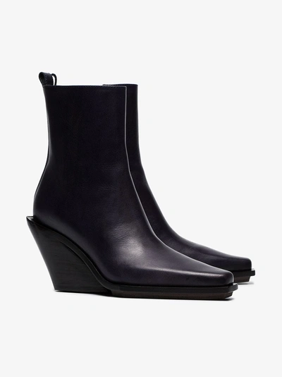Shop Ann Demeulemeester Purple 100 Leather Wedge Ankle Boots