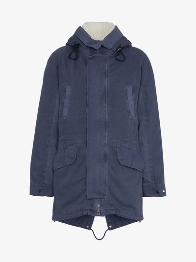 Shop Yves Salomon Shearling Trim Padded Parka Coat In Blue