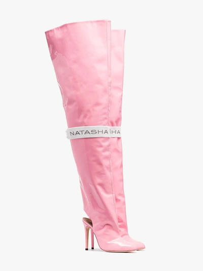 Shop Natasha Zinko Pink 110 Thigh-high Patent Leather Boots