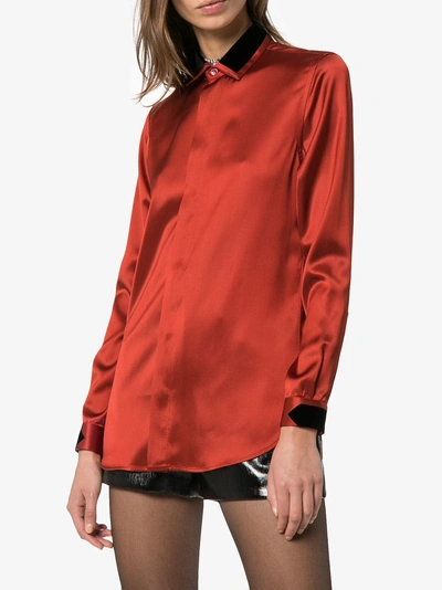 Shop Saint Laurent Velvet Trim Shirt In Red