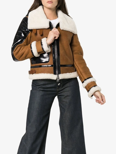 Shop Moncler Crabier Crop Shearling Jacket With Down Hood In Neutrals