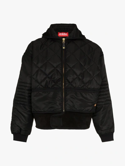 Shop 032c Leather Trim Quilted Bomber Jacket In Black