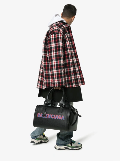 Shop Balenciaga Black Logo Grainy Leather Bowling Bag